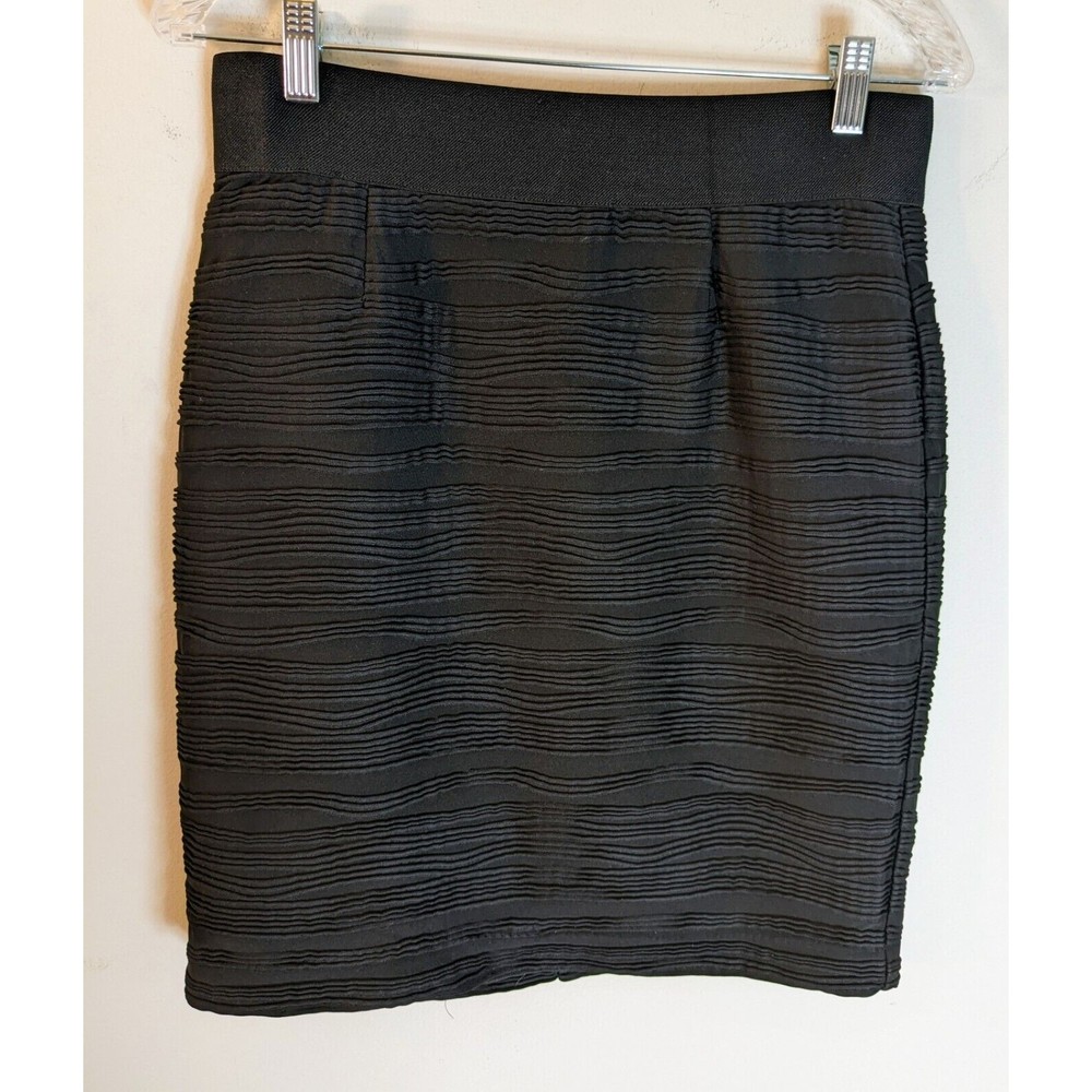 Alfani Womens Size 8P Pencil Skirt Black Textured Stretch Lined Back Zipper